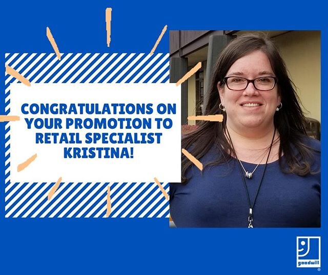 GOOD NEWS FRIDAY!

Congratulations Kristina Smith on your promotion to Retail Specialist.

We look forward to seeing the awesome things you will do for the Newnan Community.

Congratulations, you deserve it!

#GoodwillSR💙  #DonateStuffCreateJobs